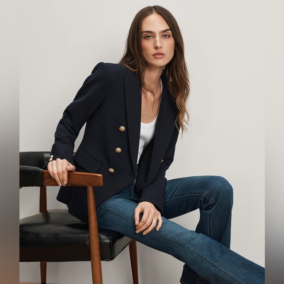 Veronica Beard Miller Dickey Jacket Navy Double Breasted Blazer Gold Buttons 12 - Picture 7 of 16